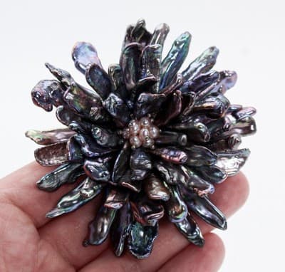 Vtg Natural Peacock Baroque Pearl & Seed Pearl Floral Motif Statement Pin Brooch - Thumbnail 9