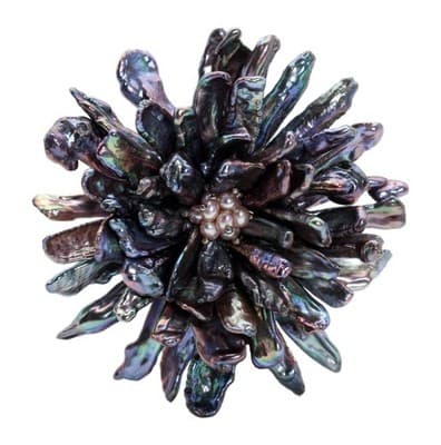 Vtg Natural Peacock Baroque Pearl & Seed Pearl Floral Motif Statement Pin Brooch - Image 1