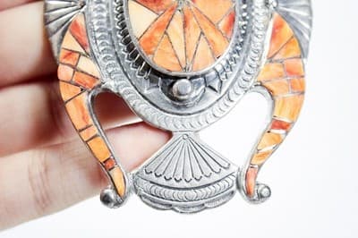 Large Vintage Spiny Oyster Inlaid Belt Buckle Navajo by EDISON CUMMINGS - Thumbnail 3