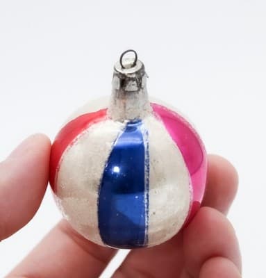 Vintage Poland Mica Multicolor Striped Indent Reflector Glass Christmas Ornament - Thumbnail 3