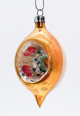 Vtg POLAND Mica Yellow Multicolor Indent Reflector Teardrop Glass Ornament - Thumbnail 5
