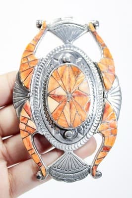 Large Vintage Spiny Oyster Inlaid Belt Buckle Navajo by EDISON CUMMINGS - Thumbnail 2