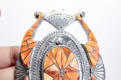 Large Vintage Spiny Oyster Inlaid Belt Buckle Navajo by EDISON CUMMINGS - Thumbnail 4