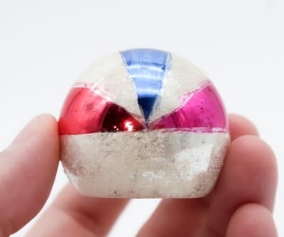 Vintage Poland Mica Multicolor Striped Indent Reflector Glass Christmas Ornament - Thumbnail 5