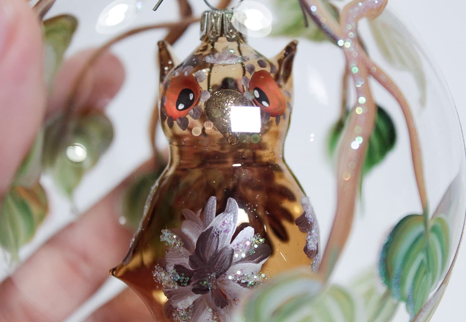 PIER 1 Imports Hand Painted Glass Owl Bird Dome Glass Christmas Ornament - Thumbnail 4