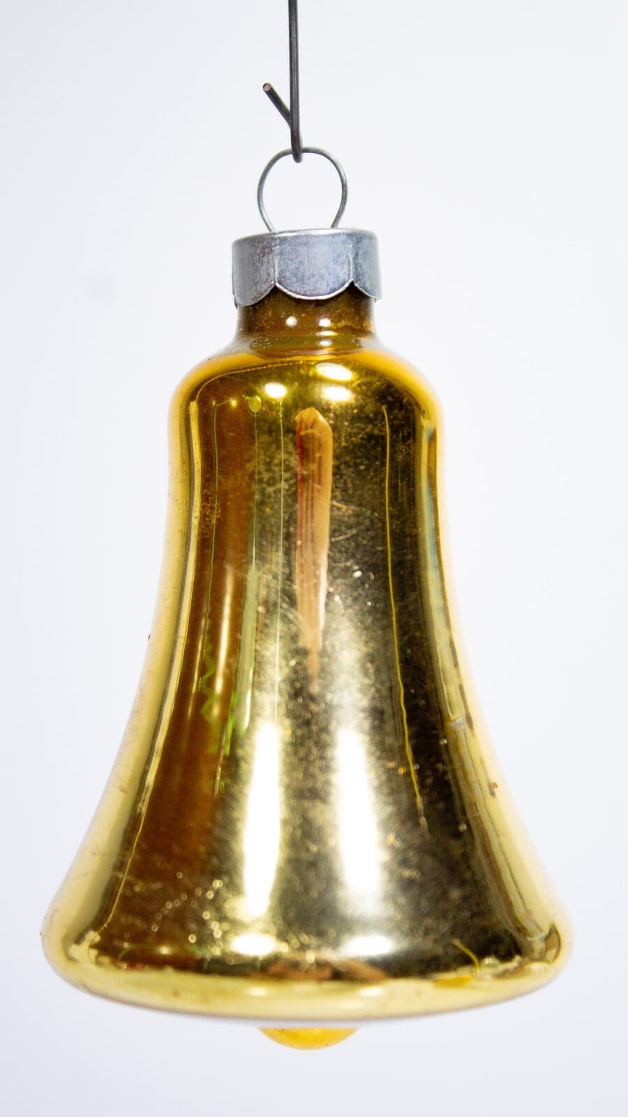 Vintage SHINY BRITE Yellow Gold Bell Decorative Glass Christmas Ornament - Thumbnail 2