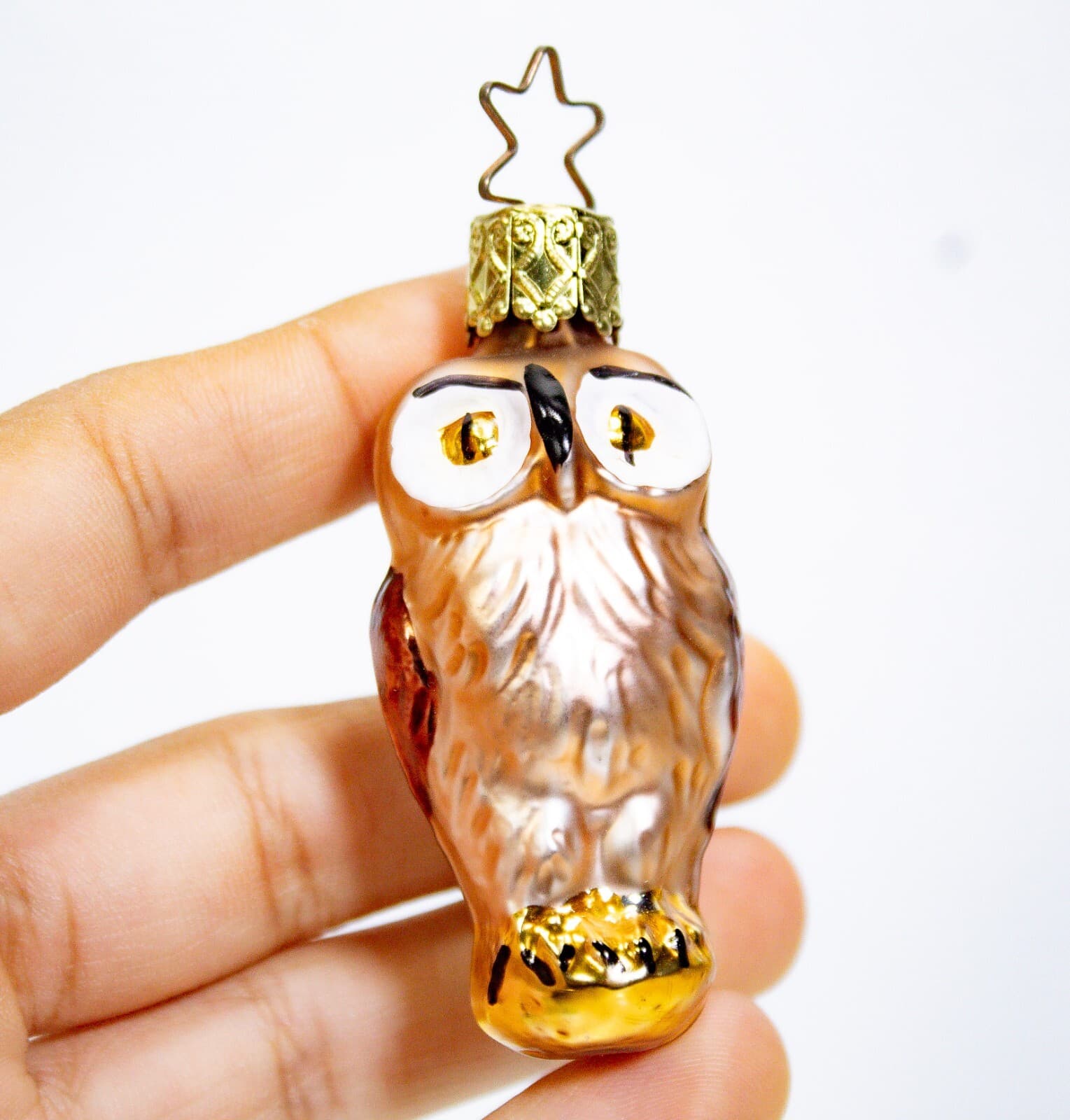INGE-GLAS Made In Germany Glass Owl Decorative Christmas Ornament - Thumbnail 5