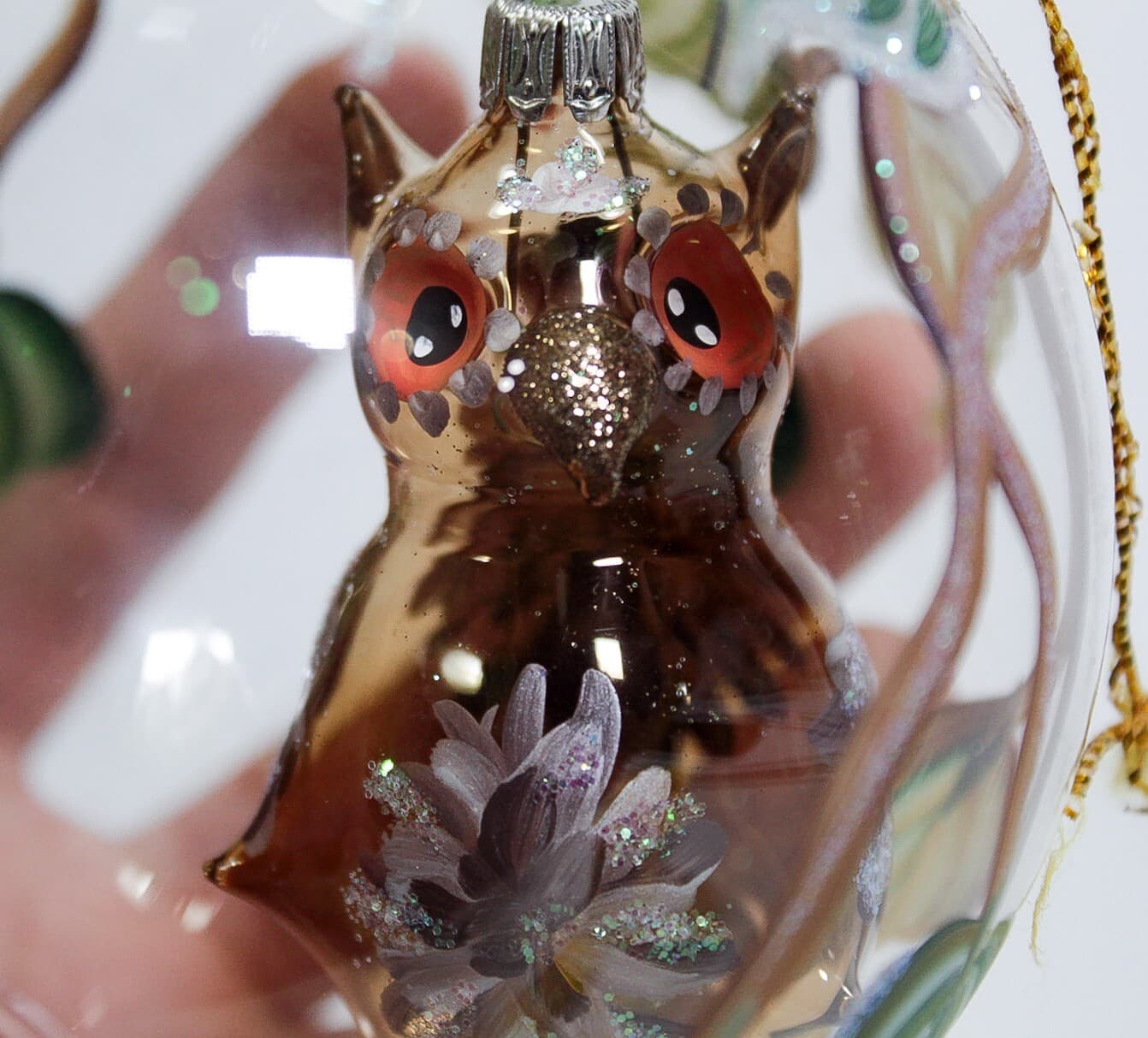 PIER 1 Imports Hand Painted Glass Owl Bird Dome Glass Christmas Ornament - Thumbnail 2