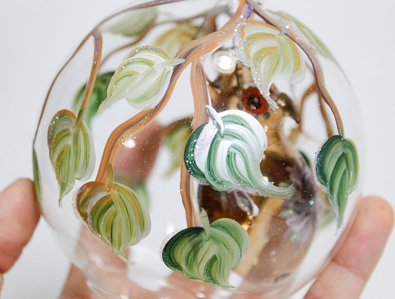 PIER 1 Imports Hand Painted Glass Owl Bird Dome Glass Christmas Ornament - Thumbnail 7