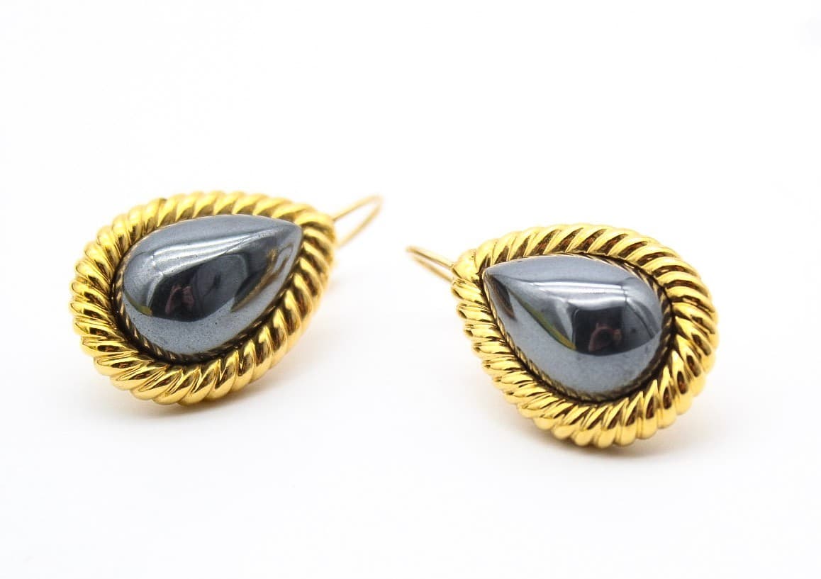 Kenneth Jay Lane KJL Hematite Pear Shape Rope Setting Lever Back Earrings - Thumbnail 7