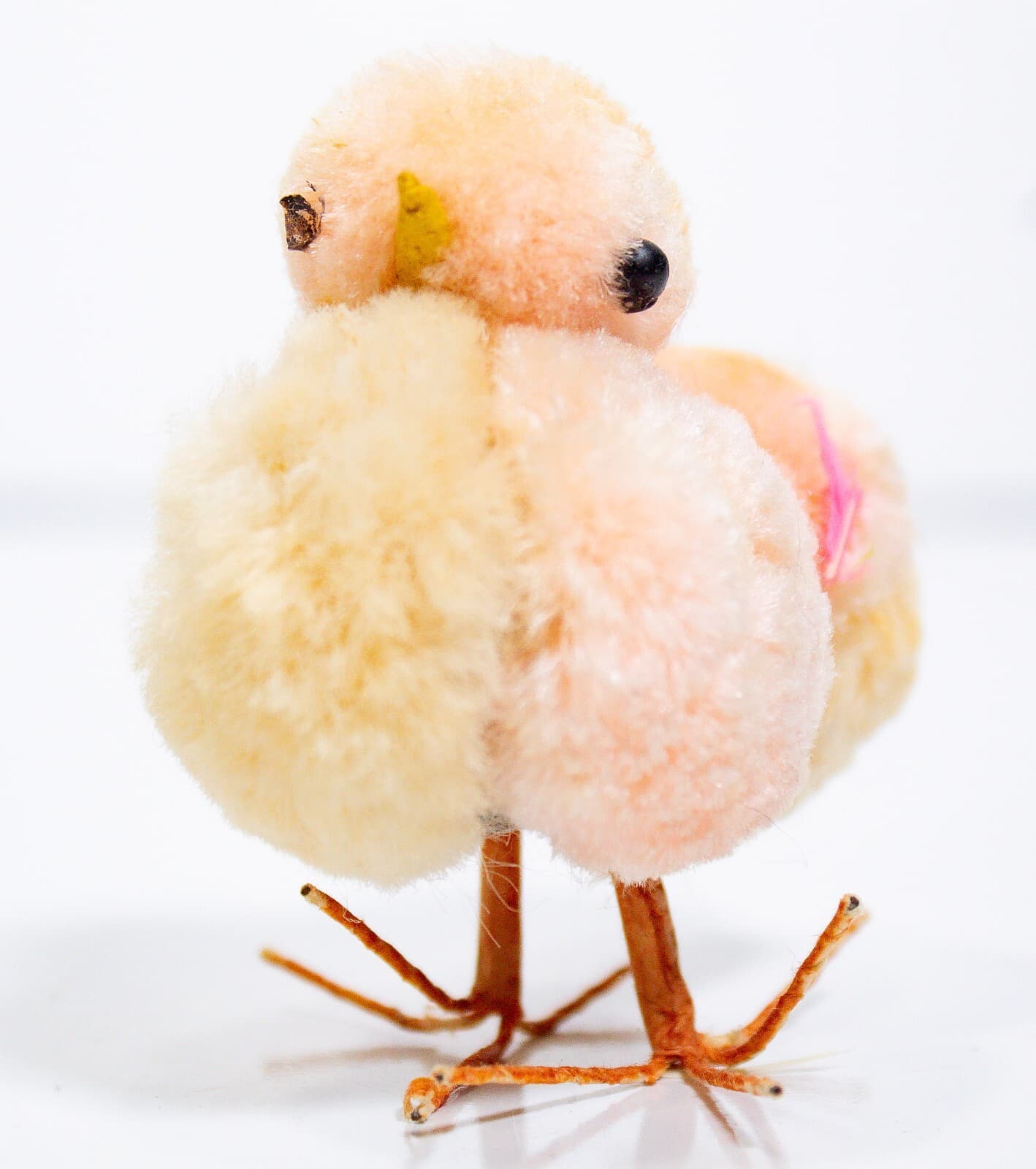 Japanese Vintage Fluffy Yellow And Pink Easter Decoration Pom Pom Chenille Chick - Thumbnail 2
