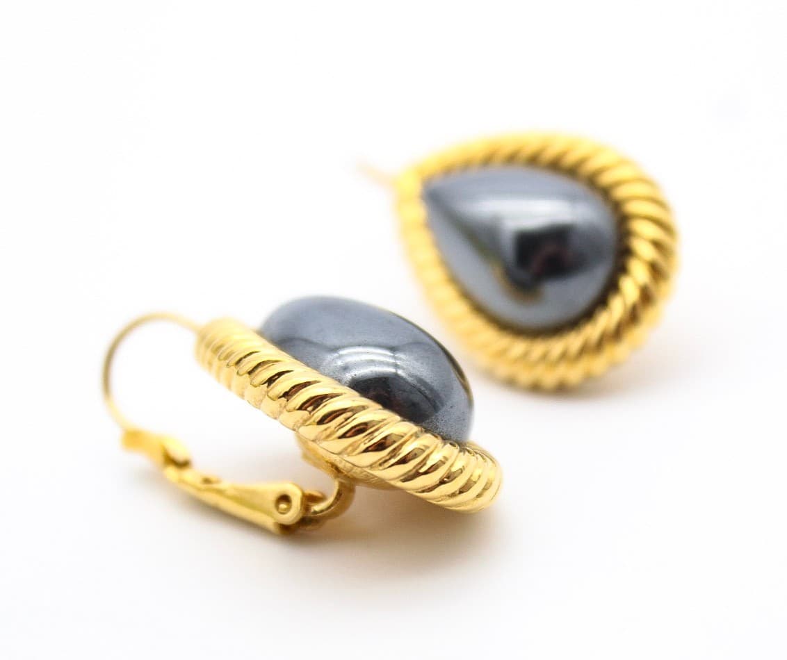 Kenneth Jay Lane KJL Hematite Pear Shape Rope Setting Lever Back Earrings - Thumbnail 6