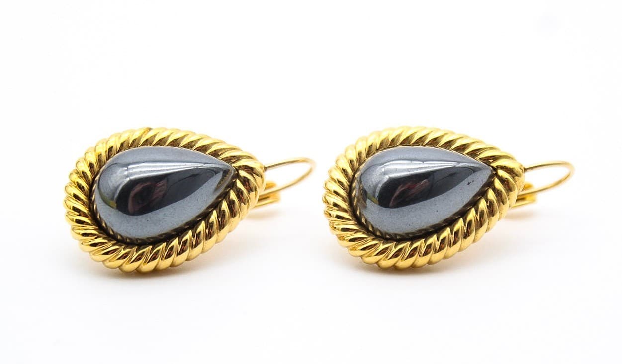 Kenneth Jay Lane KJL Hematite Pear Shape Rope Setting Lever Back Earrings - Thumbnail 8
