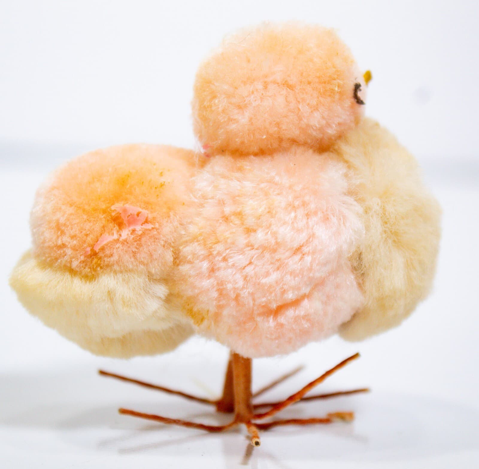 Japanese Vintage Fluffy Yellow And Pink Easter Decoration Pom Pom Chenille Chick - Thumbnail 3