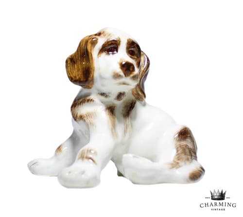 Antique Vintage Hand Painted Porcelain Puppy Dog Figurine Signed JAY DOWNER - Image 1