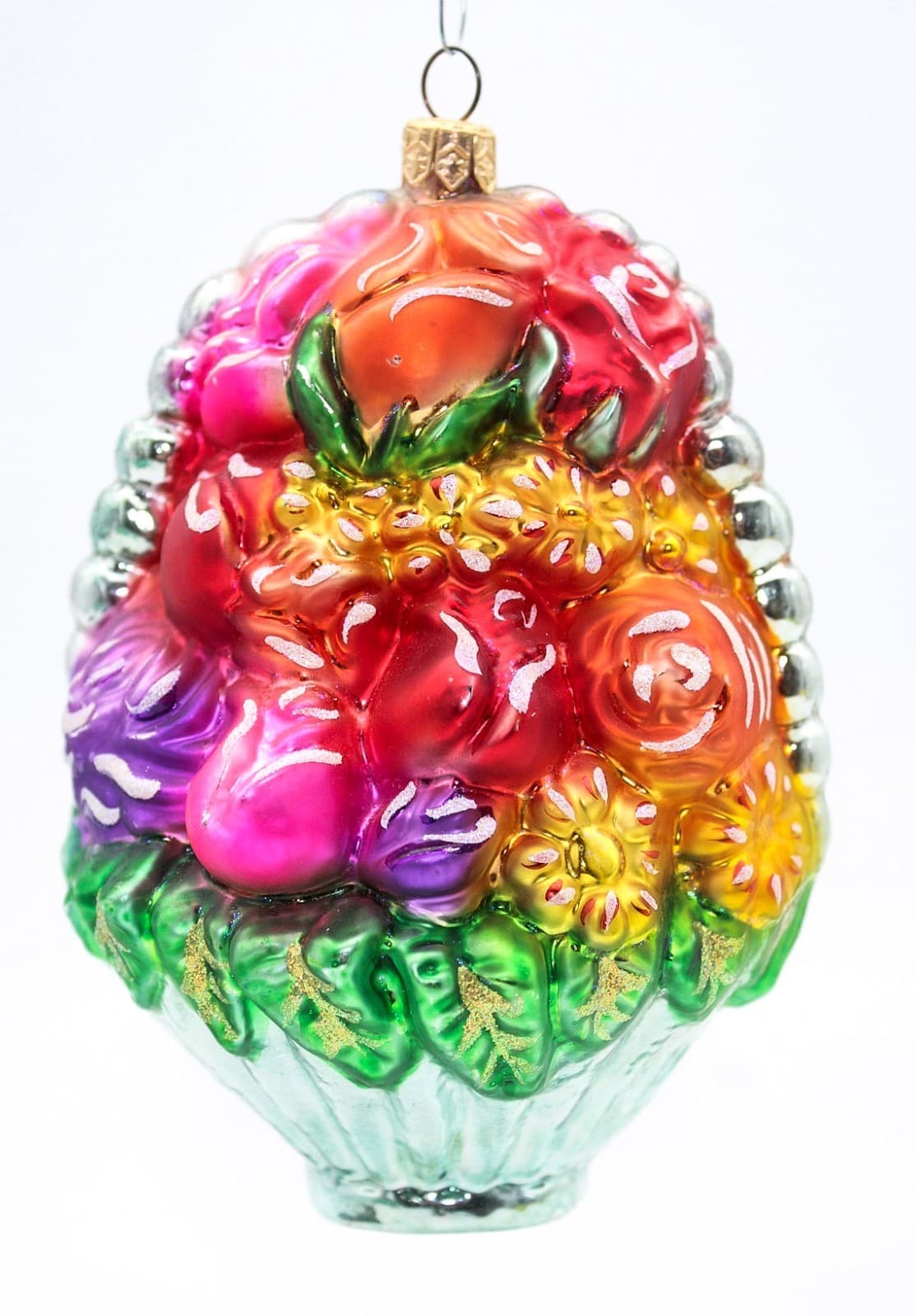 1998 Christopher Radko Flower Basket Hand Painted Glass Christmas Ornament 5.5" - Thumbnail 6