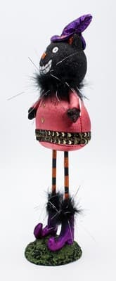 Vintage Hand Made Primitive Black Cat w/ Witch Hat Halloween Figure Doll - Thumbnail 6