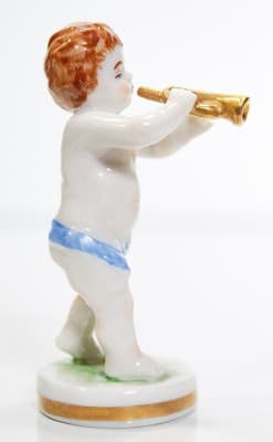 MULLER VOLKSTEDT Dresden Hand Painted Musician Trumpet Player Porcelain Figurine - Thumbnail 5