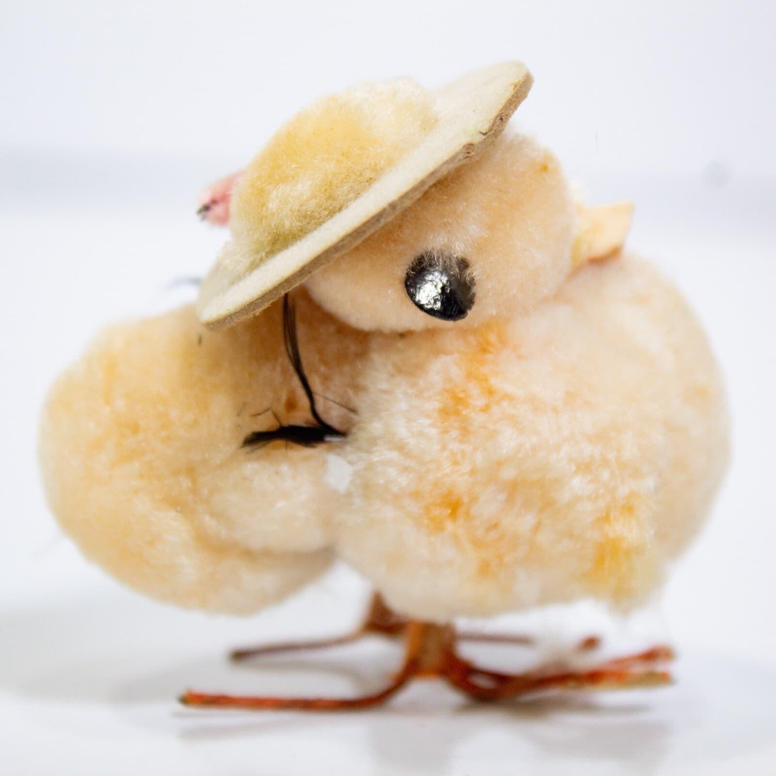 Made in Japan Vintage Yellow Easter Decoration Pom Pom Chenille Chick With Hat - Thumbnail 2