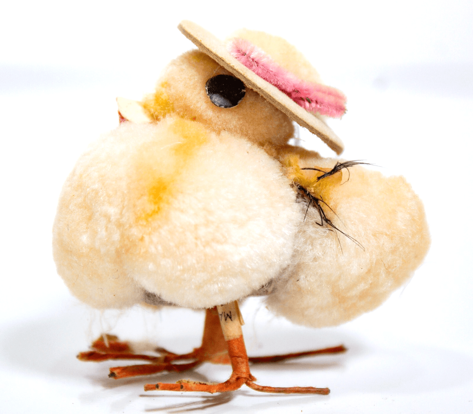 Made in Japan Vintage Yellow Easter Decoration Pom Pom Chenille Chick With Hat - Image 1