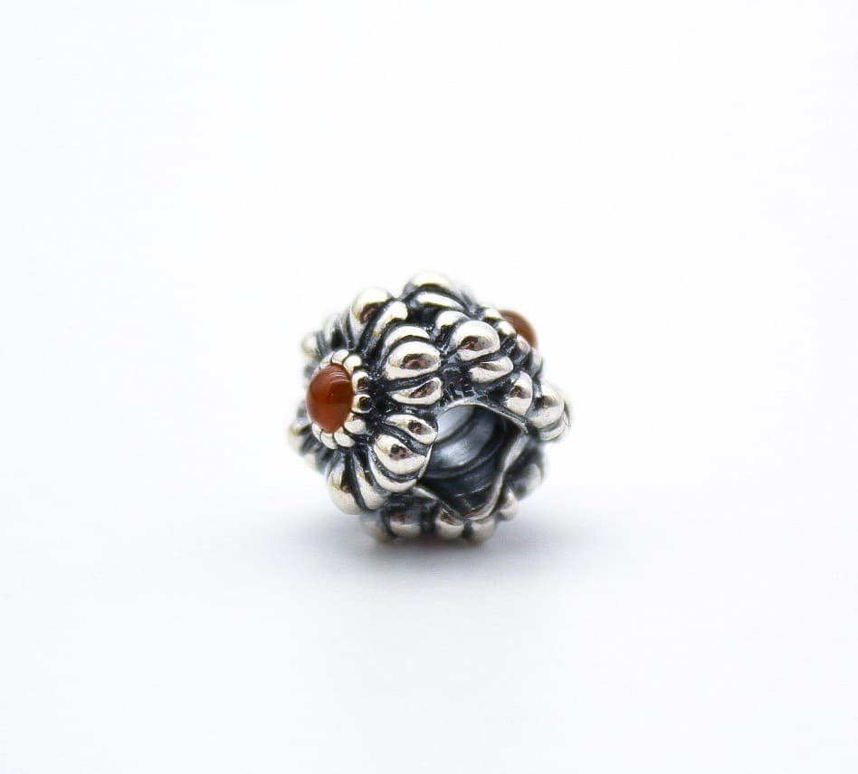Pandora Authentic Sterling Silver Natural Carnelian July Birthday Blooms Charm - Thumbnail 5