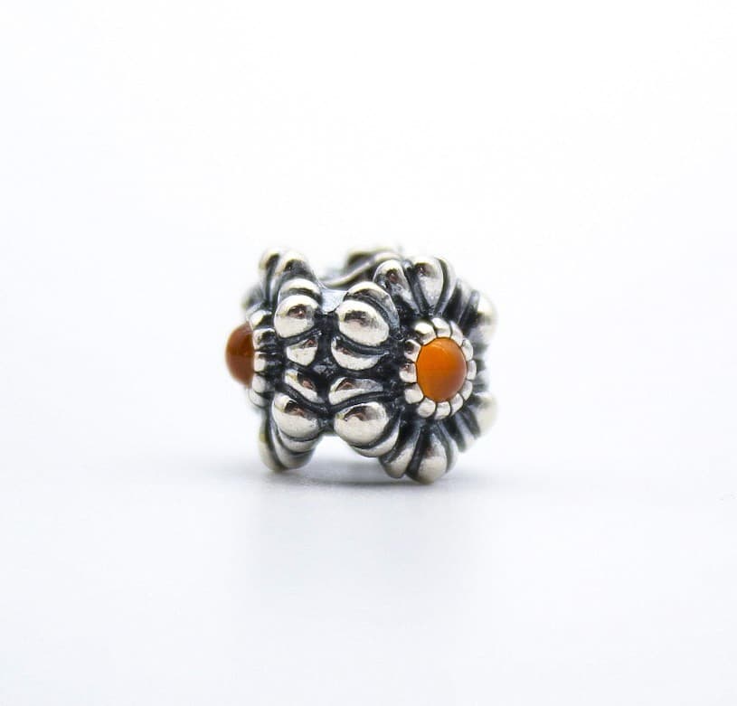 Pandora Authentic Sterling Silver Natural Carnelian July Birthday Blooms Charm - Thumbnail 7