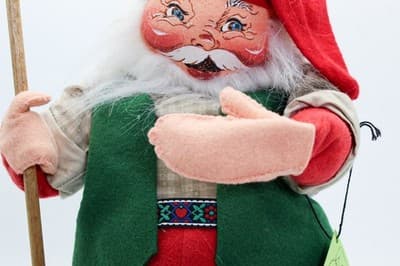 Vintage ANNALEE MOBILITEE Folk Santa With Stick Artisan Felt Christmas Doll 17" - Thumbnail 5