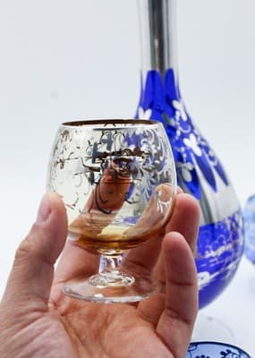 Nachtmann Bohemian Crystal Cobalt Blue Sterling Silver Overlay Decanter Set 7pcs - Thumbnail 2