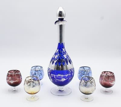 Nachtmann Bohemian Crystal Cobalt Blue Sterling Silver Overlay Decanter Set 7pcs - Thumbnail 8