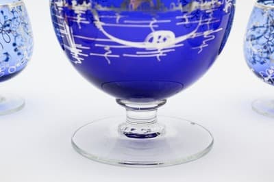 Nachtmann Bohemian Crystal Cobalt Blue Sterling Silver Overlay Decanter Set 7pcs - Thumbnail 9