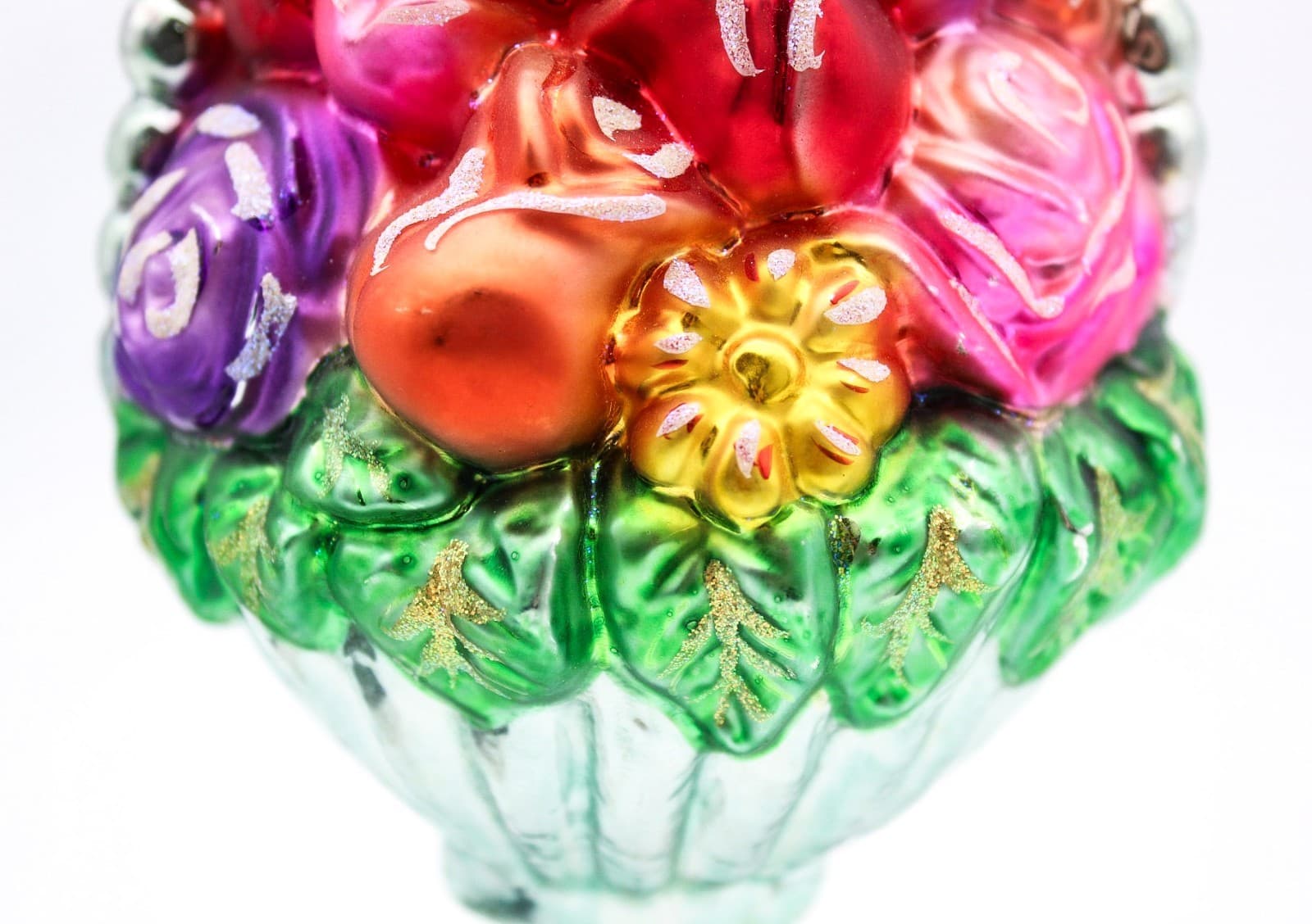 1998 Christopher Radko Flower Basket Hand Painted Glass Christmas Ornament 5.5" - Thumbnail 7