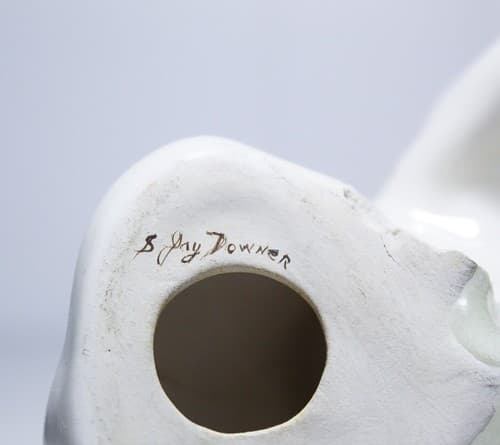 Antique Vintage Hand Painted Porcelain Puppy Dog Figurine Signed JAY DOWNER - Thumbnail 8