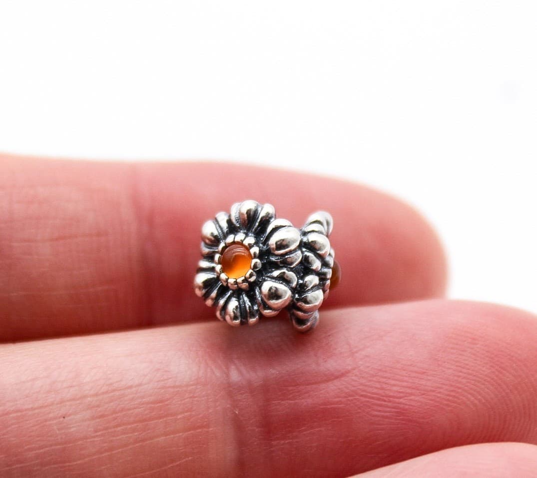 Pandora Authentic Sterling Silver Natural Carnelian July Birthday Blooms Charm - Thumbnail 2