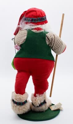 Vintage ANNALEE MOBILITEE Folk Santa With Stick Artisan Felt Christmas Doll 17" - Thumbnail 2