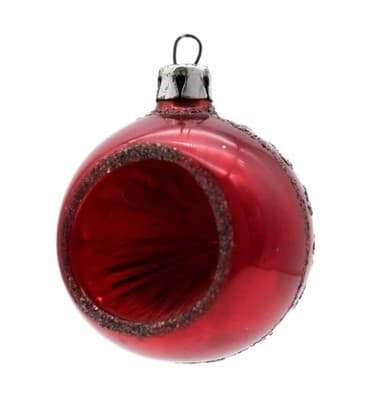 Vintage Made In Poland Mica Indent Reflector Red Glass Christmas Ornament - Image 1
