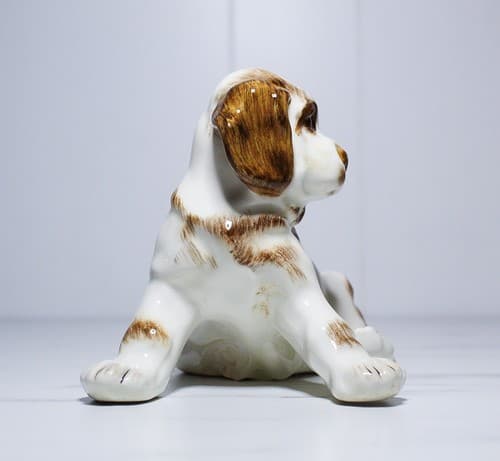 Antique Vintage Hand Painted Porcelain Puppy Dog Figurine Signed JAY DOWNER - Thumbnail 5
