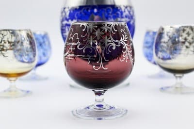 Nachtmann Bohemian Crystal Cobalt Blue Sterling Silver Overlay Decanter Set 7pcs - Thumbnail 10