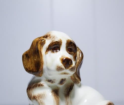 Antique Vintage Hand Painted Porcelain Puppy Dog Figurine Signed JAY DOWNER - Thumbnail 3