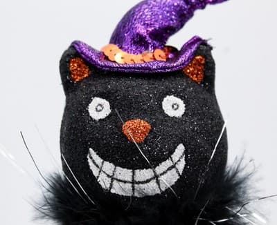 Vintage Hand Made Primitive Black Cat w/ Witch Hat Halloween Figure Doll - Thumbnail 2