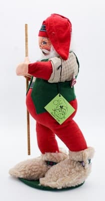 Vintage ANNALEE MOBILITEE Folk Santa With Stick Artisan Felt Christmas Doll 17" - Thumbnail 3