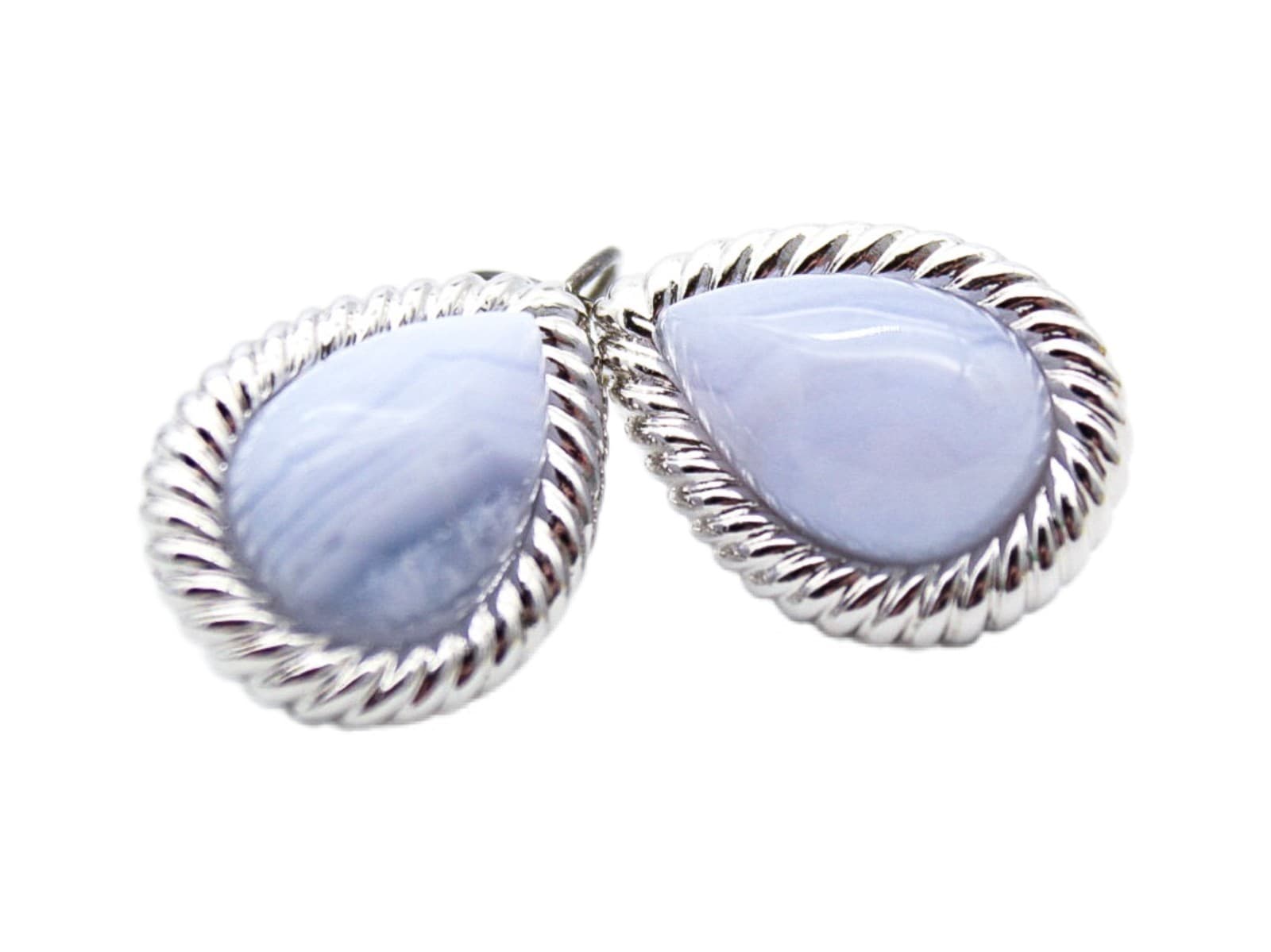 Kenneth Jay Lane KJL Blue Lace Agate Pear Shape Rope Setting Lever Back Earrings - Image 1