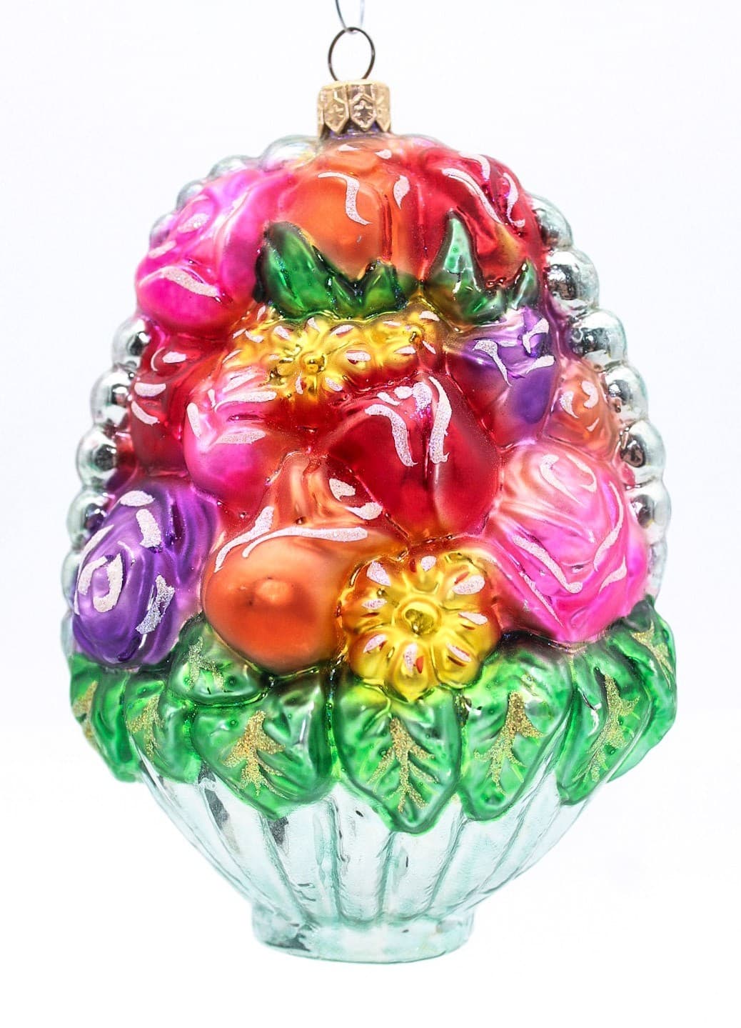 1998 Christopher Radko Flower Basket Hand Painted Glass Christmas Ornament 5.5" - Thumbnail 10