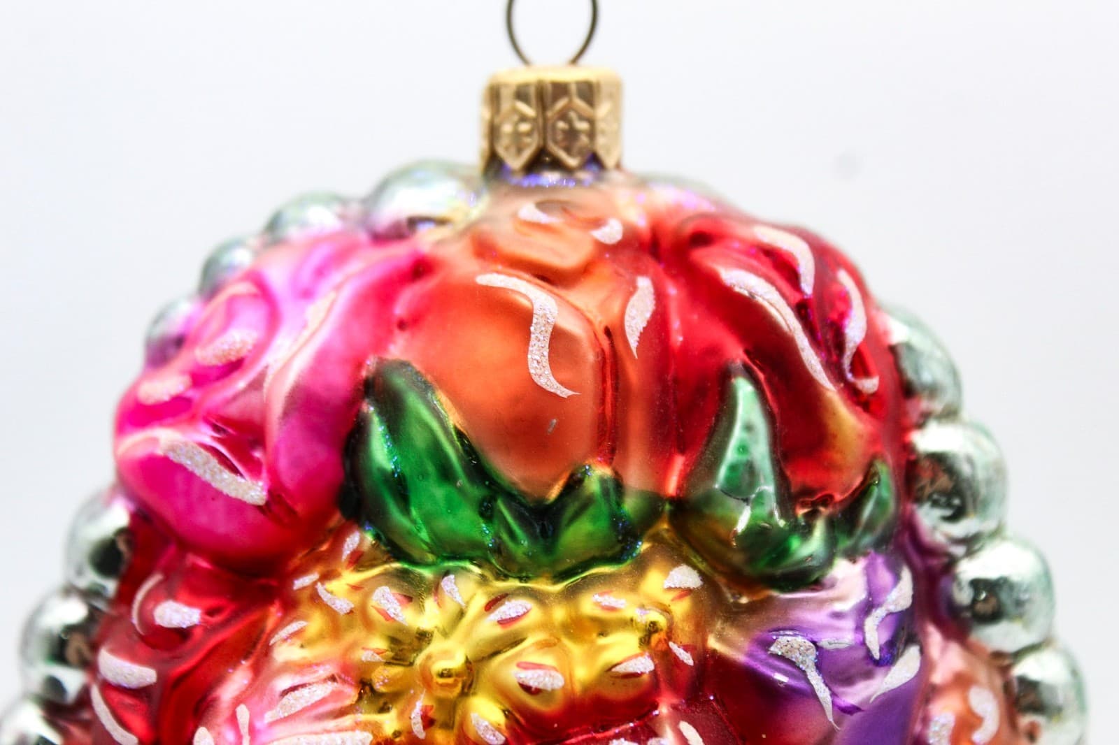 1998 Christopher Radko Flower Basket Hand Painted Glass Christmas Ornament 5.5" - Thumbnail 9