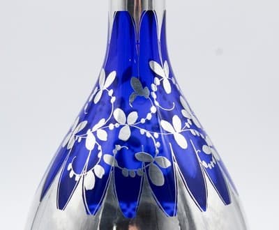 Nachtmann Bohemian Crystal Cobalt Blue Sterling Silver Overlay Decanter Set 7pcs - Thumbnail 6