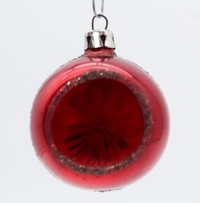 Vintage Made In Poland Mica Indent Reflector Red Glass Christmas Ornament - Thumbnail 4