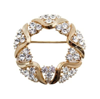 Vintage 1950's Gold Tone & Rhinestone Large Round TRIFARI Pin Brooch - Image 1