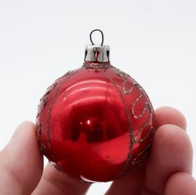 Vintage Made In Poland Mica Indent Reflector Red Glass Christmas Ornament - Thumbnail 3