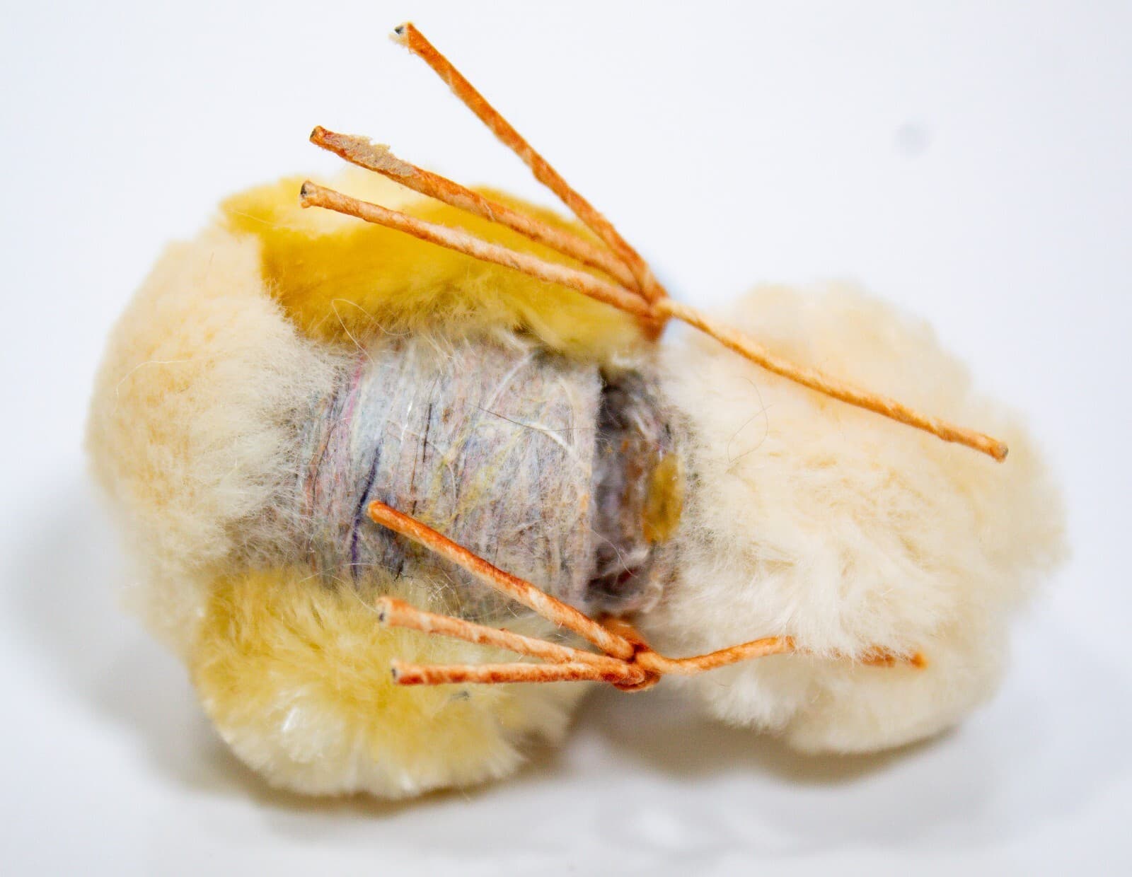 Japanese Vintage Yellow Easter Decoration Pom Pom Chenille Chick w/ Blue Flower - Thumbnail 6