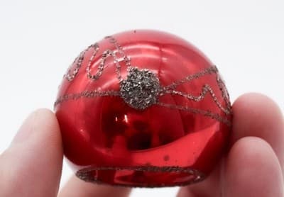 Vintage Made In Poland Mica Indent Reflector Red Glass Christmas Ornament - Thumbnail 5