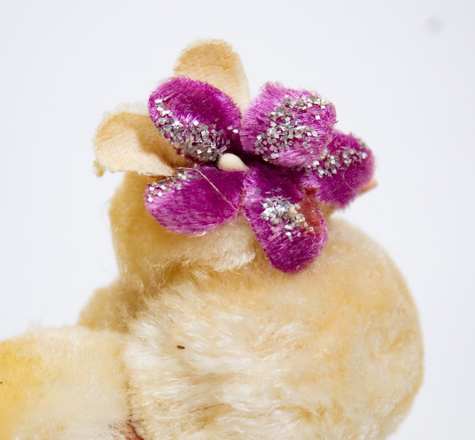Japanese Vintage Yellow Easter Decoration Pom Pom Chenille Chick w/ Pink Flower - Thumbnail 6